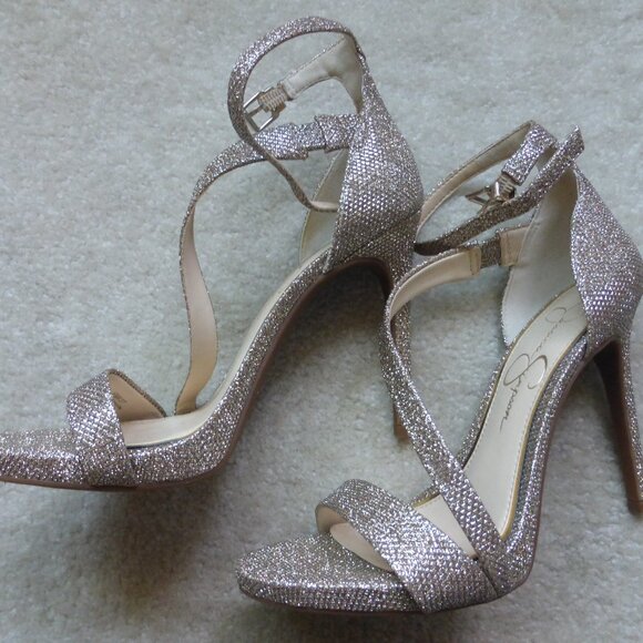 JESSICA SIMPSON gold glitter sparkle strappy heels - NWOT! - Picture 14 of 14